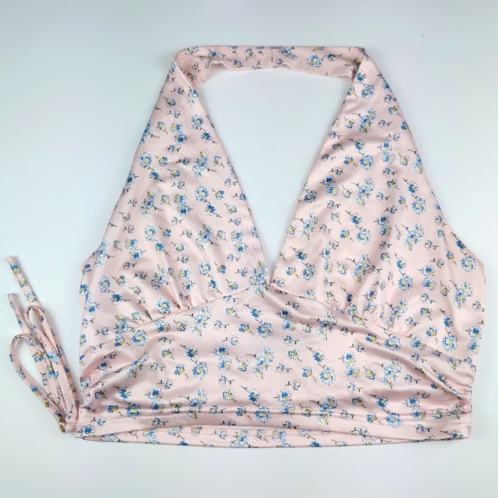 SHEIN Floral Print Halter Crop Top Womens S Coquette Casual Rave Soft Girl Beach